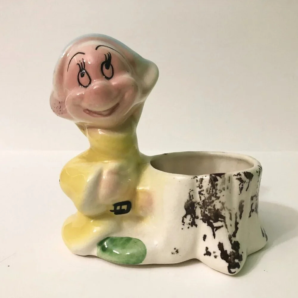 Vintage Dopey Flower Planter Figurine Snow White Seven Dwarfs Hairline Crack